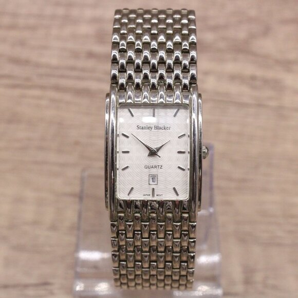 Stanley Blacker Watch Mens Silver Tone Stainless Steel Classic Rectangular Dial - Picture 2 of 8